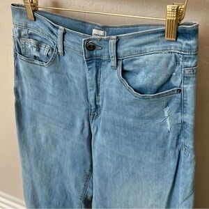 Sneak Peek wide leg Jeans,frilled hem,light wash, “tie dye project”gone wrong